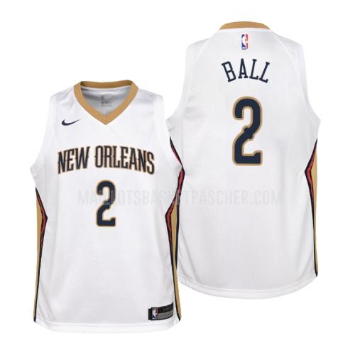 maillot basket enfant de new orleans pelicans lonzo ball 2 blanc association