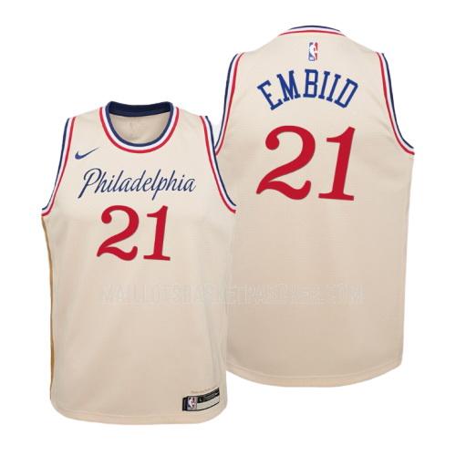 maillot basket enfant de philadelphia 76ers joel embiid 21 couleur crème city edition 2019-20