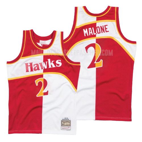 maillot basket homme de atlanta hawks moses malone 2 rouge blanc version divisé hardwood classics