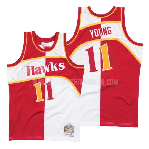 maillot basket homme de atlanta hawks trae young 11 rouge blanc version divisé hardwood classics