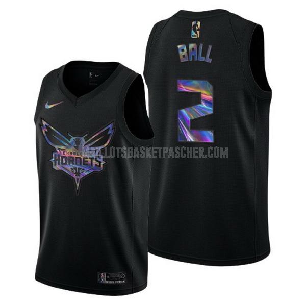 maillot basket homme de charlotte hornets lamelo ball 2 noir logo holographic