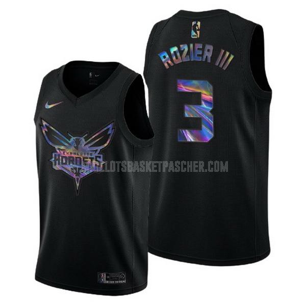 maillot basket homme de charlotte hornets terry rozier iii 3 noir logo holographic