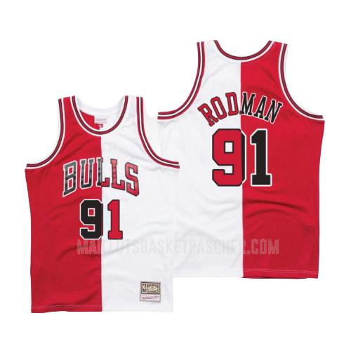 maillot basket homme de chicago bulls dennis rodman 91 rouge blanc version divisé hardwood classics