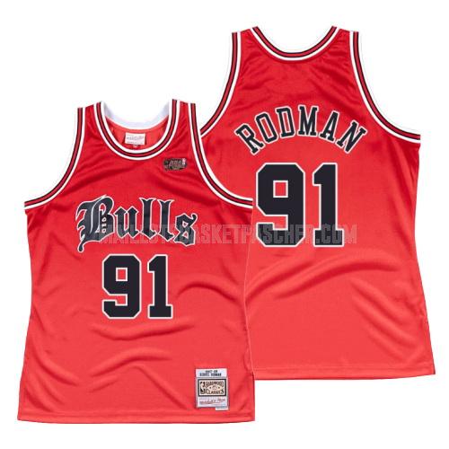 maillot basket homme de chicago bulls dennis rodman 91 rouge old english 1997-98