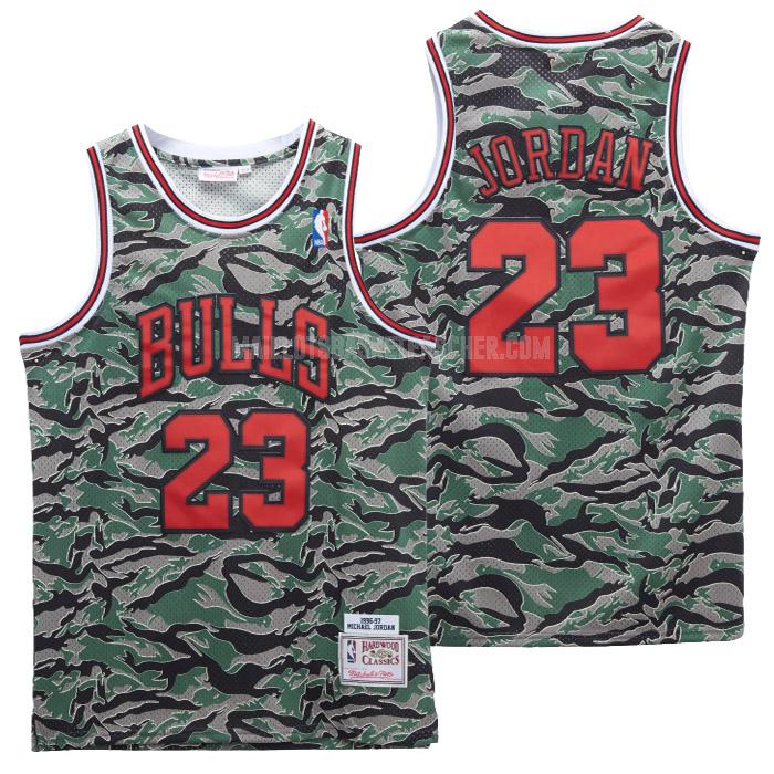 maillot basket homme de chicago bulls michael jordan 23 vert camouflage 1996-97