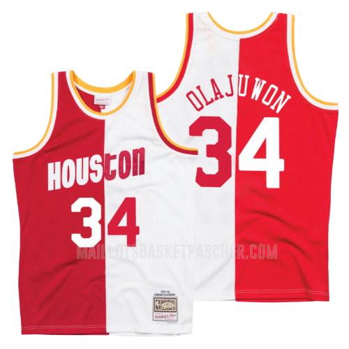 maillot basket homme de houston rockets hakeem olajuwon 34 rouge blanc version divisé hardwood classics