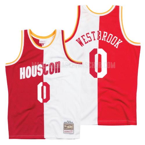 maillot basket homme de houston rockets russell westbrook 0 rouge blanc version divisé hardwood classics