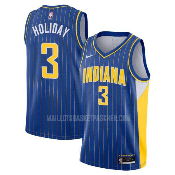 maillot basket homme de indiana pacers aaron holiday 3 bleu city edition 2020-21