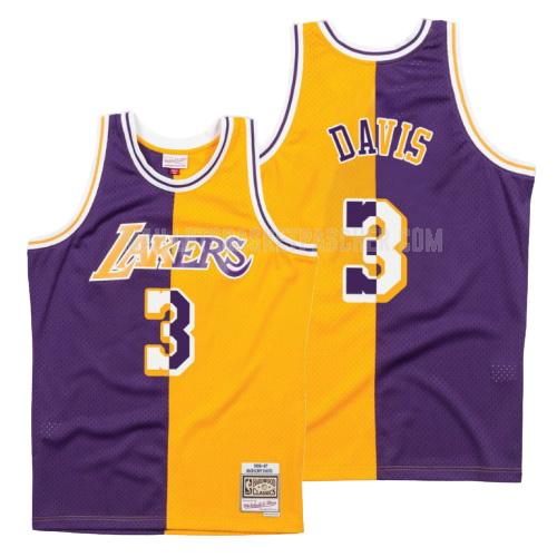 maillot basket homme de los angeles lakers anthony davis 3 violet jaune version divisé hardwood classics