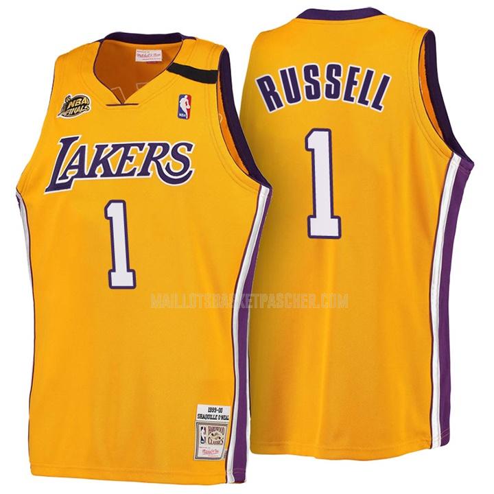 maillot basket homme de los angeles lakers d'angelo russell 1 jaune hardwood classics