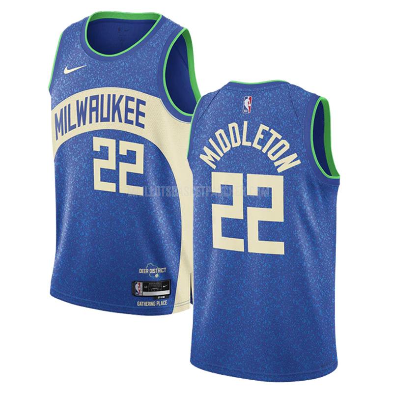 maillot basket homme de milwaukee bucks khris middleton 22 bleu city edition 2023-24