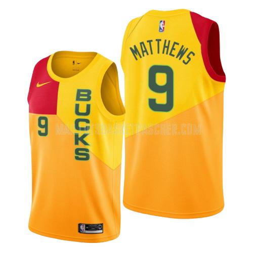 maillot basket homme de milwaukee bucks wesley matthews 9 jaune city edition