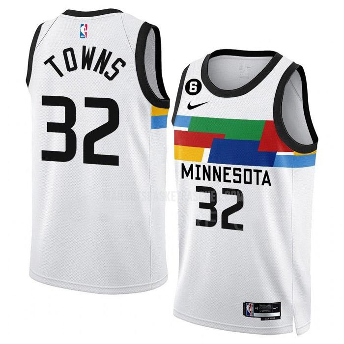 maillot basket homme de minnesota timberwolves karl-anthony towns 32 blanc city edition 2022-23