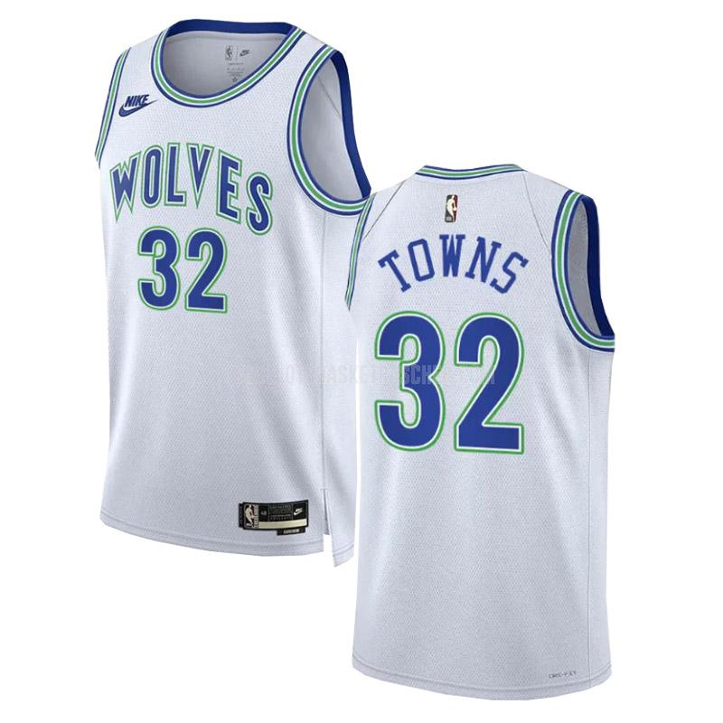 maillot basket homme de minnesota timberwolves karl-anthony towns 32 blanc classic edition 2023-24