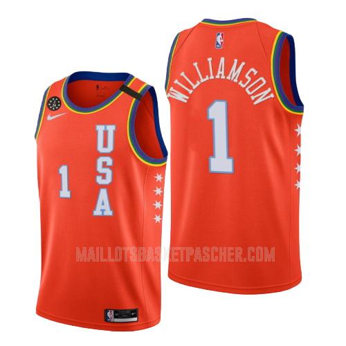 maillot basket homme de new orleans pelicans zion williamson 1 orange nba rising star usa 2020
