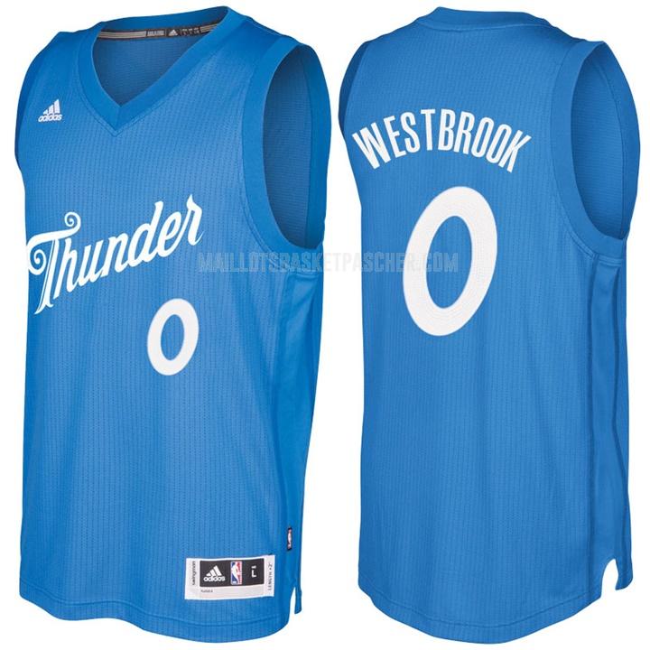 maillot basket homme de oklahoma city thunder russell westbrook 0 bleu jour de noël 2016-17