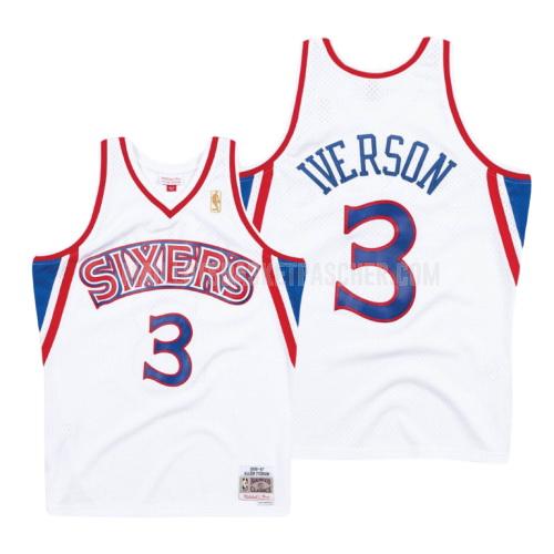 maillot basket homme de philadelphia 76ers allen iverson 3 blanc hardwood classics 1996-97