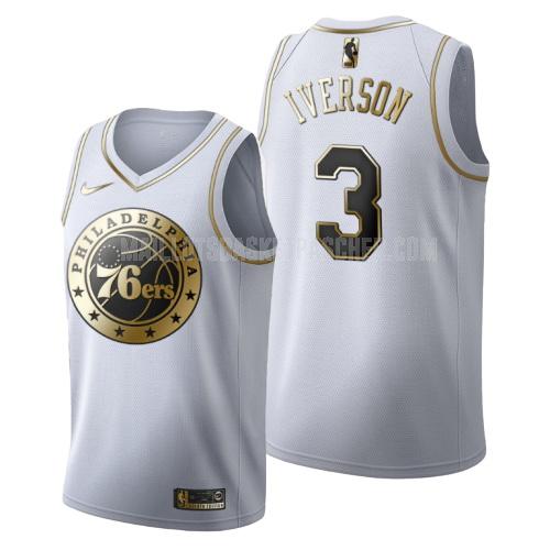 maillot basket homme de philadelphia 76ers allen iverson 3 blanc or version