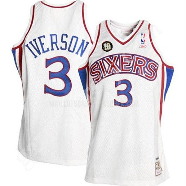 maillot basket homme de philadelphia 76ers allen iverson 3 blanc patch du 10 anniversaire