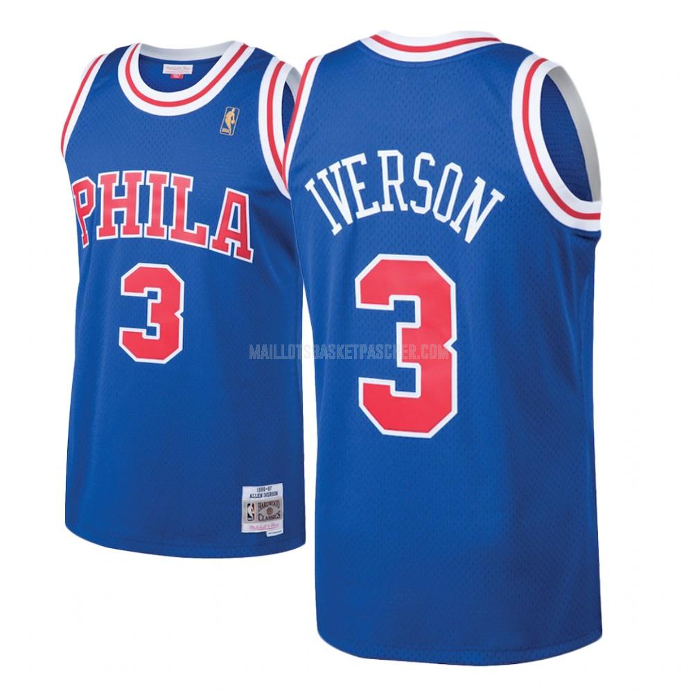 maillot basket homme de philadelphia 76ers allen iverson 3 bleu hardwood classics