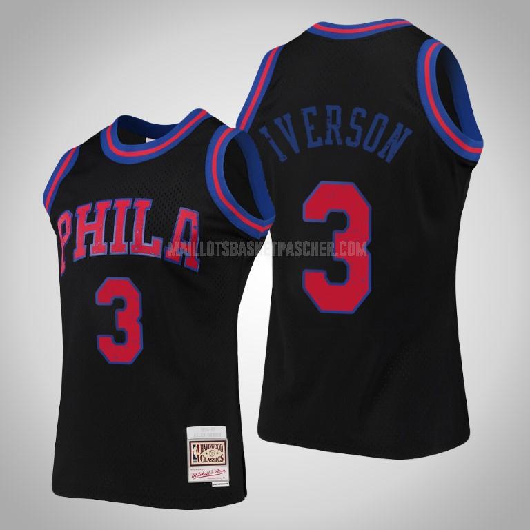 maillot basket homme de philadelphia 76ers allen iverson 3 noir collection de bagues