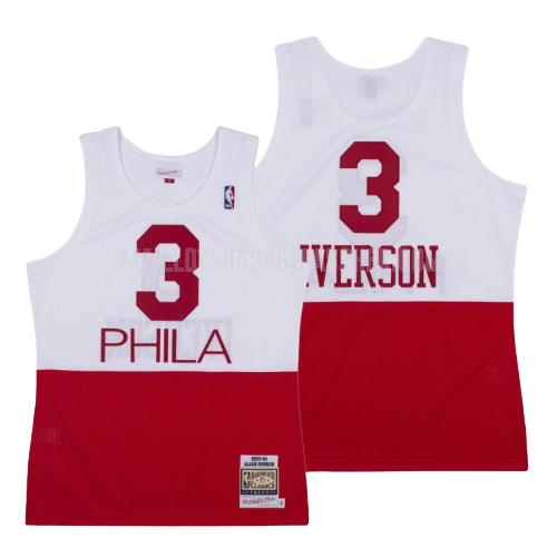maillot basket homme de philadelphia 76ers allen iverson 3 rouge blanc hardwood classics