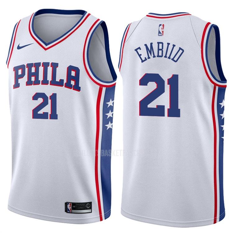 maillot basket homme de philadelphia 76ers joel embiid 21 blanc association 2017-18