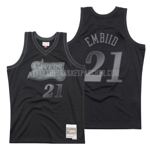 maillot basket homme de philadelphia 76ers joel embiid 21 noir hardwood classics