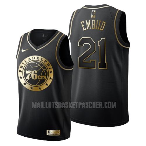 maillot basket homme de philadelphia 76ers joel embiid 21 noir or version