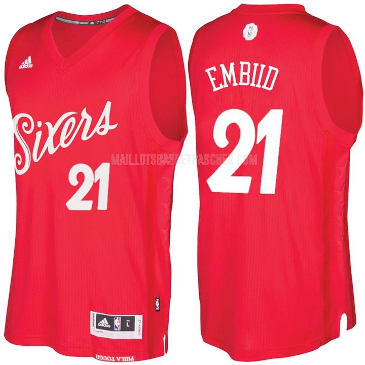 maillot basket homme de philadelphia 76ers joel embiid 21 rouge jour de noël 2016-17