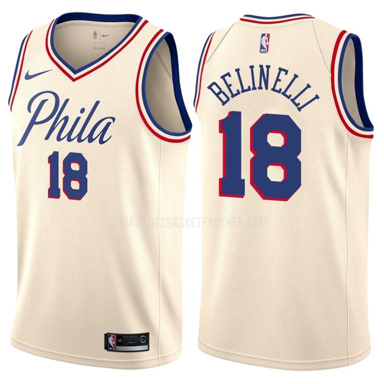 maillot basket homme de philadelphia 76ers marco belinelli 18 couleur crème city edition