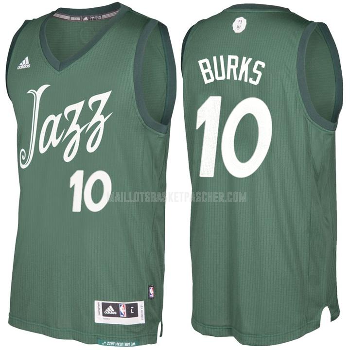 maillot basket homme de utah jazz alec burks 10 vert jour de noël 2016-17