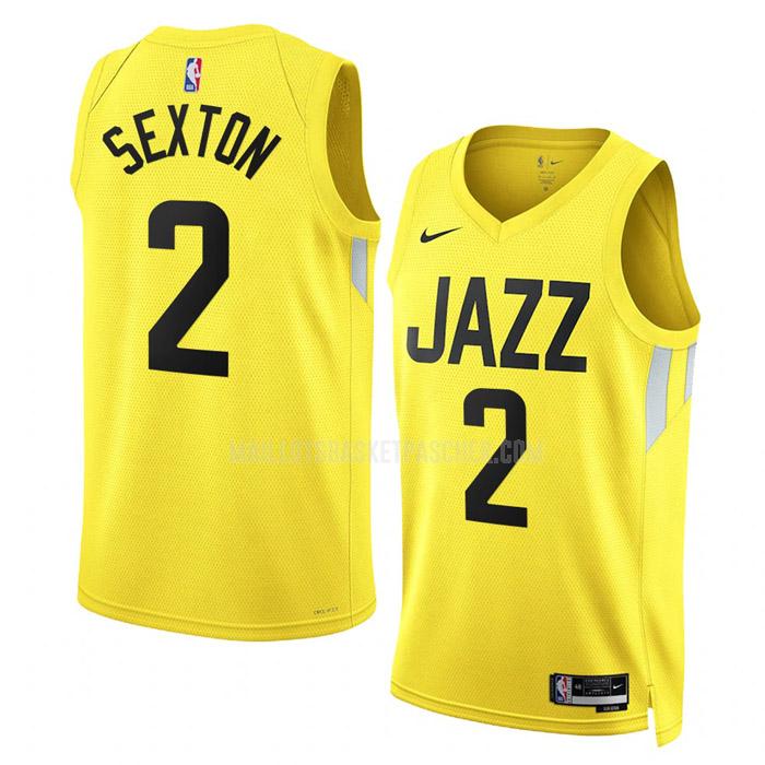maillot basket homme de utah jazz collin sexton 2 jaune icon edition 2022-23