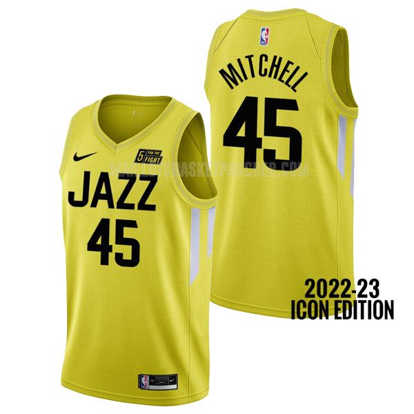 maillot basket homme de utah jazz donovan mitchell 45 jaune icon edition 2022-23