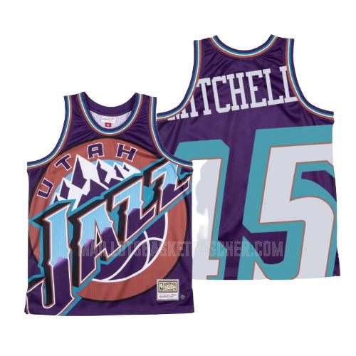 maillot basket homme de utah jazz donovan mitchell 45 violet hardwood classics big face