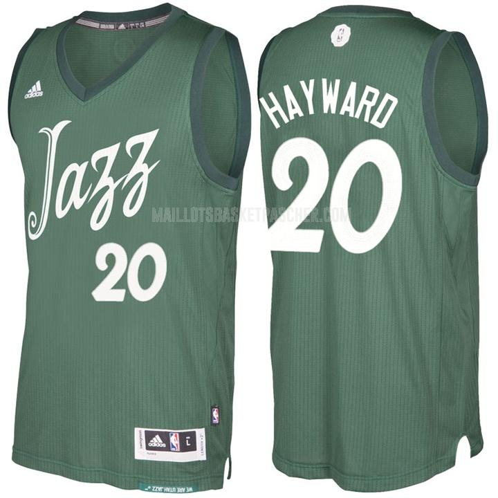 maillot basket homme de utah jazz gordon hayward 20 vert jour de noël 2016-17