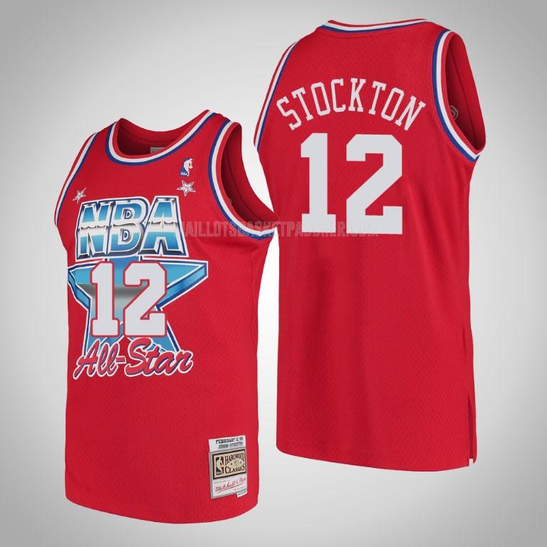 maillot basket homme de utah jazz john stockton 12 rouge nba all-star 1991