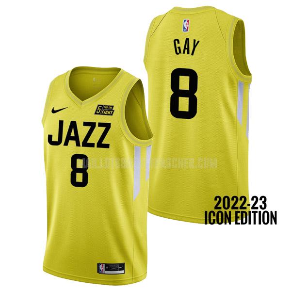 maillot basket homme de utah jazz rudy gay 8 jaune icon edition 2022-23