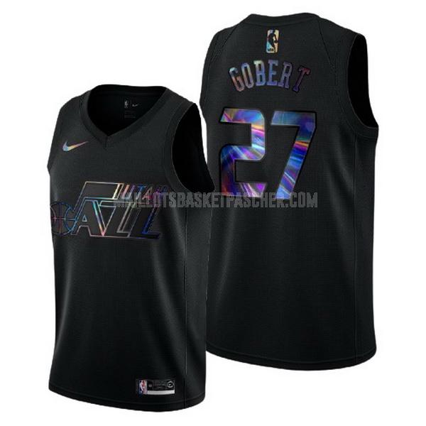 maillot basket homme de utah jazz rudy gobert 27 noir logo holographic